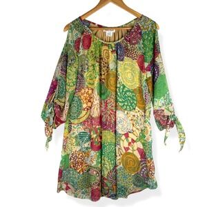 Lady NOIZ Womens Cold Shoulder Dress Size Large Chiffon Hippie Indie Artsy Flowy
